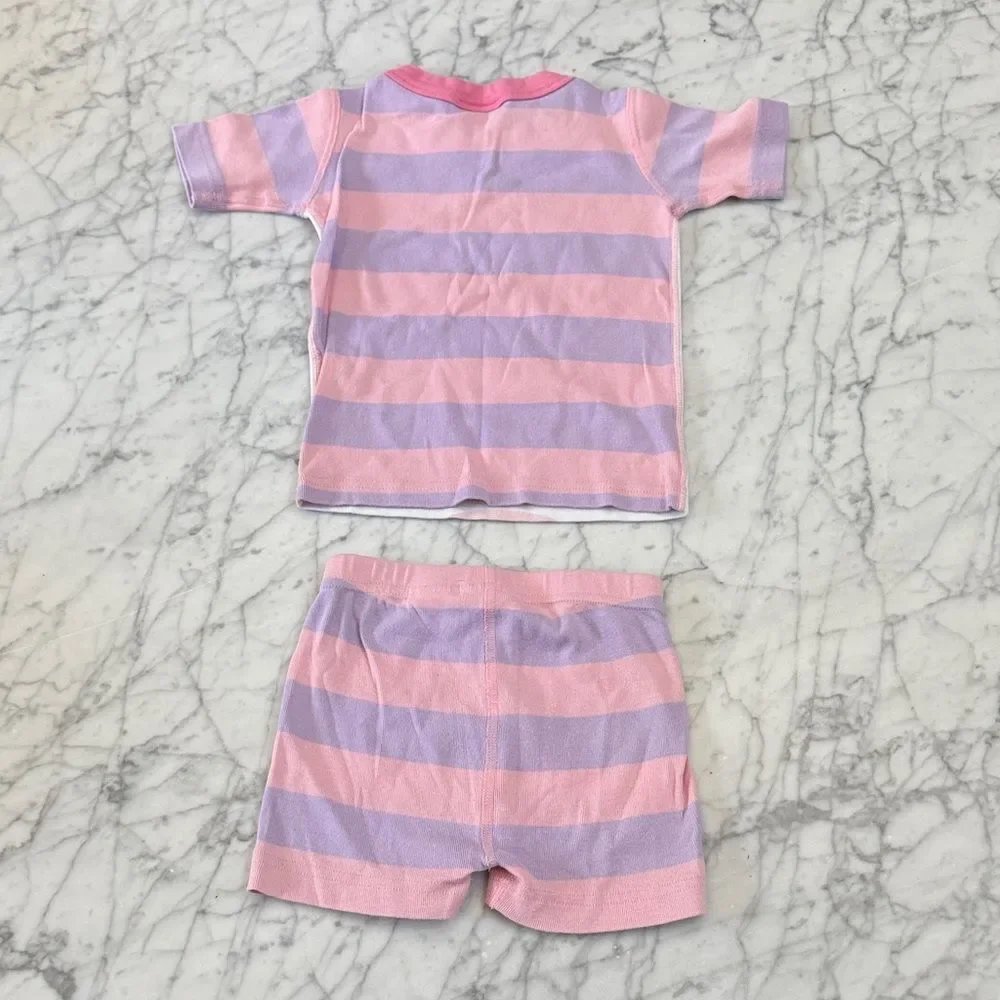 Hanna Andersson Shortie Sz 3 Pink Purple Striped Flower Crown Bunny Kids Pajamas